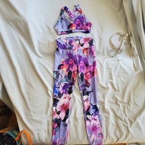 Floral Lavender High-Waist Leggings and Strappy Sports Bra Set